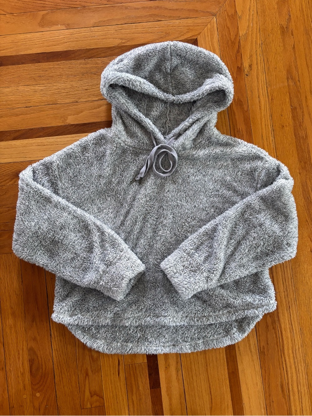 Rewash Gray Plush Hooded Pullover with Black Logo Patch